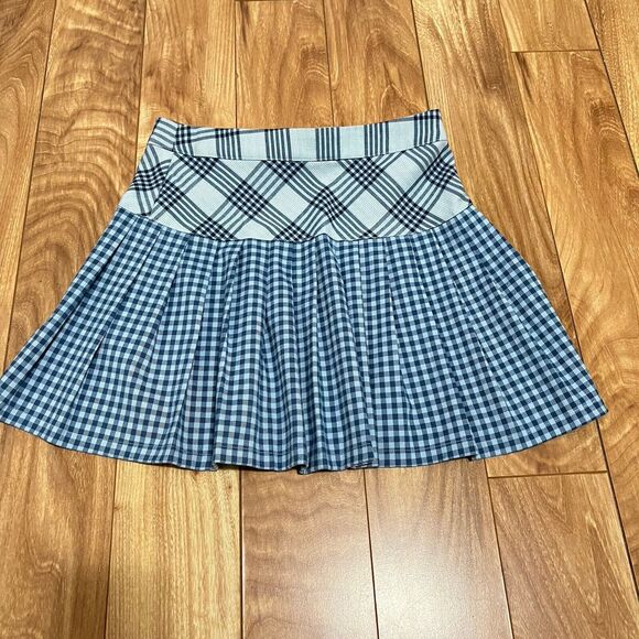 Urban Outfitter Pleated Mini Skirt Size M Blue Plaid Gingham Preppy School Girl - Picture 2 of 7